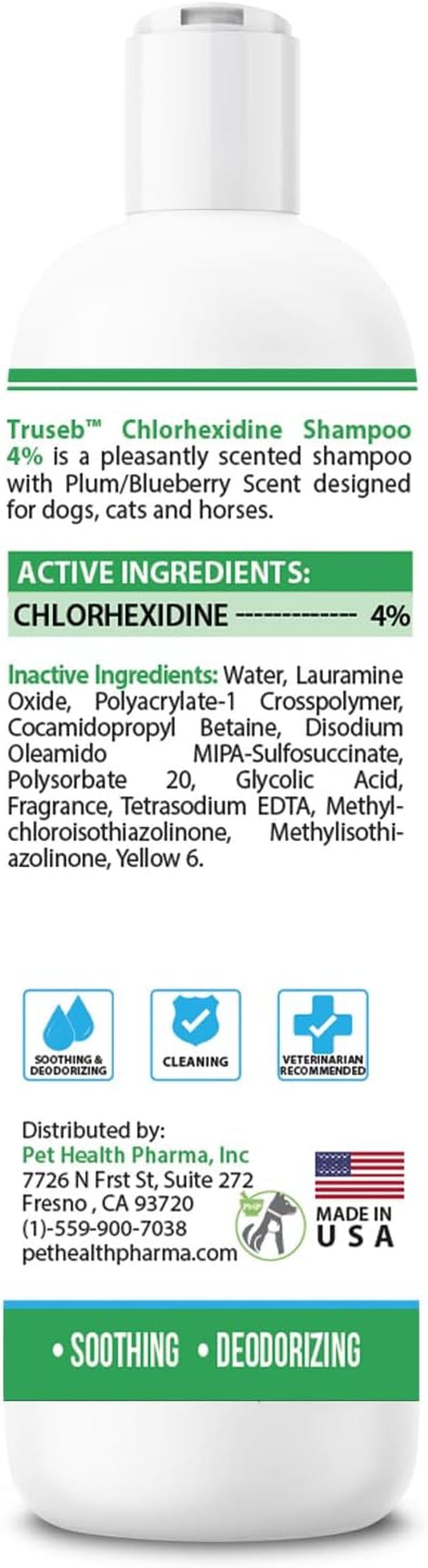 Truseb Topical Chlorhexidine 4% Shampoo for Dogs, Cats, and Horses with Plum/Blueberry Scent - 12 Oz - Made in U.S.A (Chlorhexidine 4% Shampoo, 12 Oz)