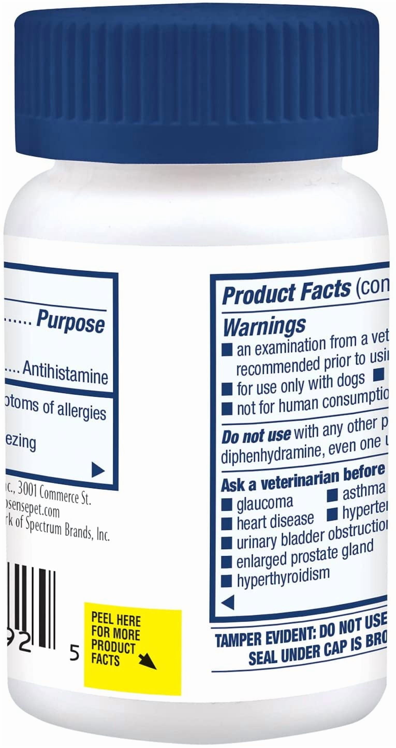 Pro-Sense Itch and Allergy Solutions for Dogs, Antihistamine, 100 Count